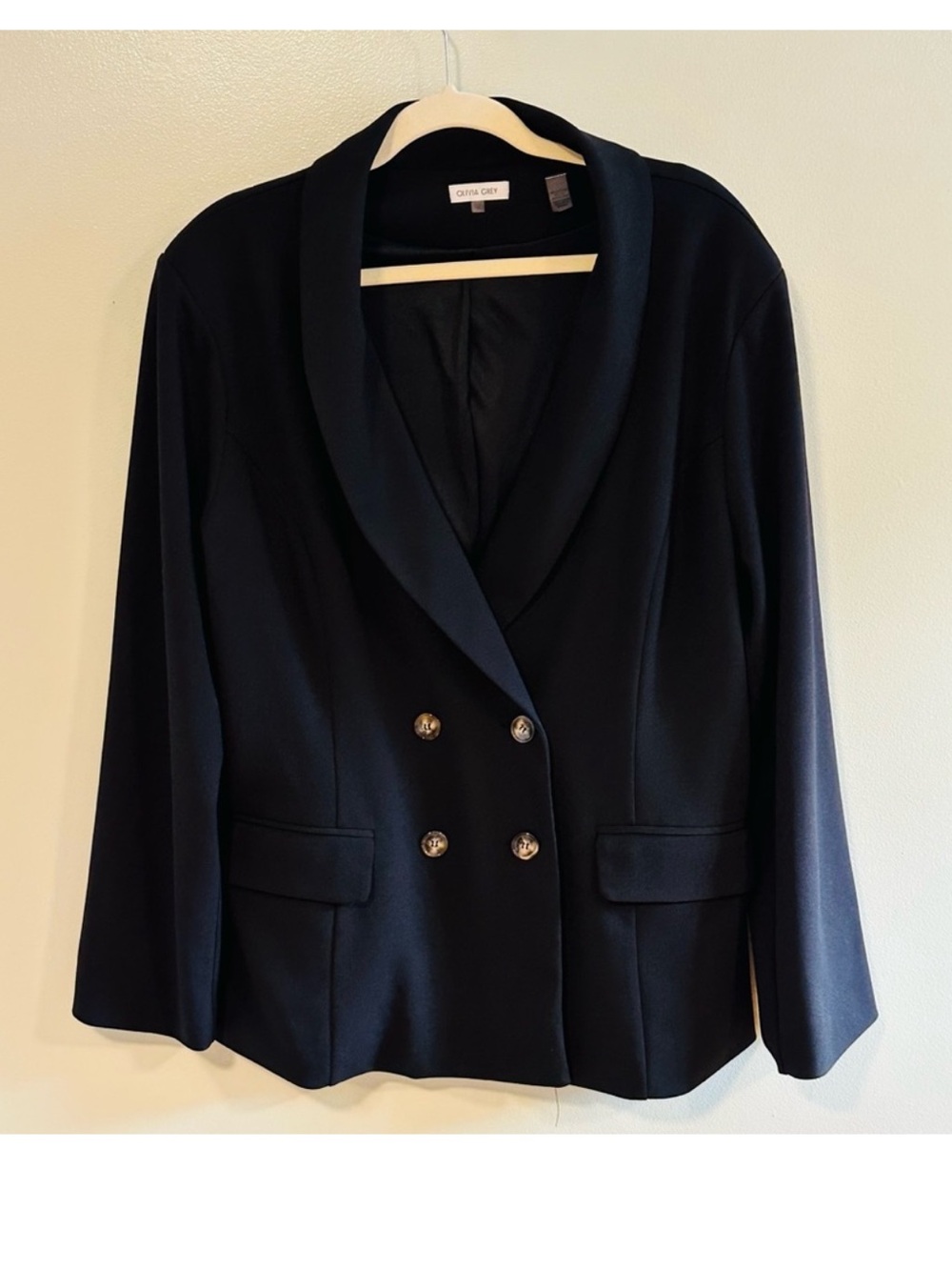 Olivia Grey Black Double-Breasted Shawl-Collar Blazer - Picture 2 of 7